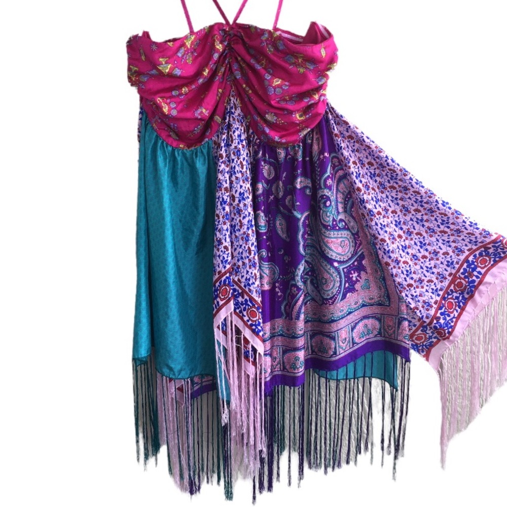 Y2K Vintage Silk Boho Paisley Handkerchief Hem Maternity Top